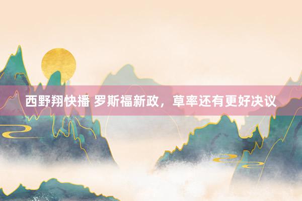 西野翔快播 罗斯福新政，草率还有更好决议